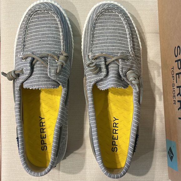 Sperry Gray and White Striped Loafers - Picture 2 of 5